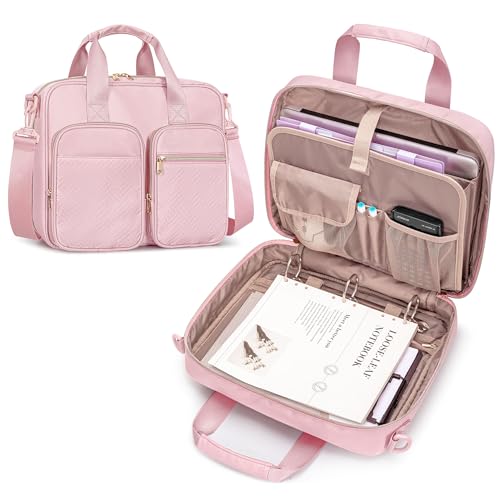 3 Ring Zipper Binder, 2 Inch Ring Binder Organizer Bag with Strap | Binder Bag Fits 13" Laptop & 500 Sheets, Detachable Shoulder Strap, Large Capacity Zip Up Portfolio Folder Bag for Office - color: Pink