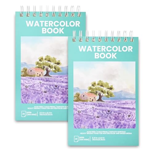 Bondream Watercolor Paper Pad,2 Pack Watercolor Book,140lb/300g,Spiral Bound Painting Drawing Paper Book,Art Supplies Sketchbook, Journal for Adults,5.5" x8.5”