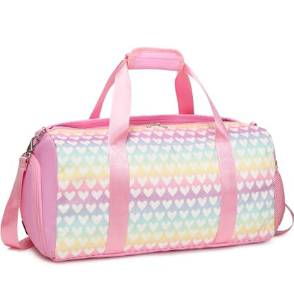 Jumpopack Glitter Dance Bag for Girls Duffle Bags Girls Overnight Bags Sleepover Gym Gymnastics Bag with Shoe Compartment and Wet Pocket,Heart Pattern - color: Pink Heart