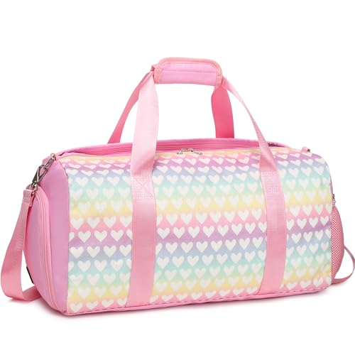 Jumpopack Glitter Dance Bag for Girls Duffle Bags Girls Overnight Bags Sleepover Gym Gymnastics Bag with Shoe Compartment and Wet Pocket,Heart Pattern - color: Pink Heart