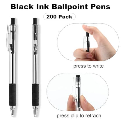 Sayglossy 200 Pack Gel Ink Pens Bulk, 1.0mm Retractable Click Point Ballpoint Pens Smooth Writing with Comfortable Grip for Back to School Office Classroom Business Home Work Supplies (Black,1.0mm) - color: Black
