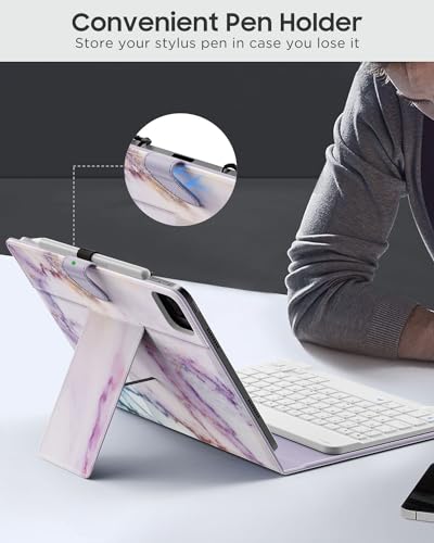 MoKo Universal Tablet Case with QWERTY Keyboard for 9",9.7",10.1",10.2",10.4",10.5",10.9",11" Tablets, with Removable Wireless Bluetooth Keyboard&Pen Holder for iPad Samsung Fire Pixel, Purple Marble - color: Purple Marble