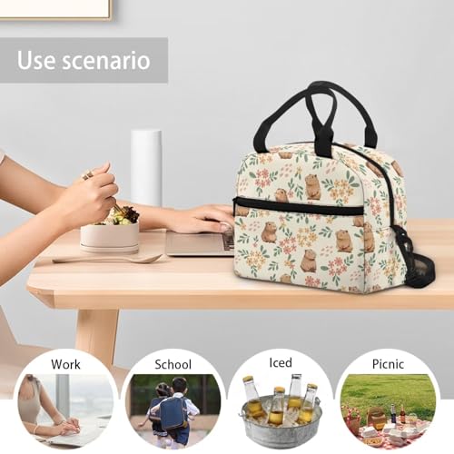 Kawaii Simple Modern Lunch Box for Girls 4-6 Capybara Preschool Lunch Box Boys 6-8 One Piece Meal Bag for Kids 8-10 Kindergarten Toddler Children Elementary School Adjustable Shoulder Strap - color: Kawaii Kapybara