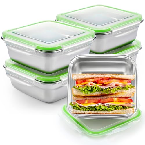 Blushtier 4 Pack Food Grade 304 Stainless Steel Sandwich Containers, Leakproof Metal Lunch Containers with Airtight Lids, Food Storage Box for Sandwiches, Snacks & Meal Prep, 25.4 oz - color: Green, size: 25.4 oz