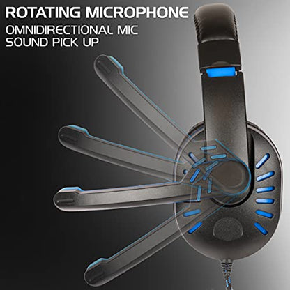 ENHANCE GX-H5 Gaming Headset with Microphone - Universal Gaming Headset for PS4, PS5, Xbox, PC, Switch with Adjustable Headband, Volume Controller, USB Sound-Isolating Earcups, Splitter Cable (Blue) - color: Blue