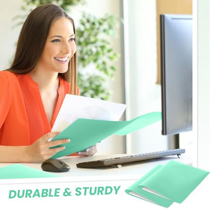 Yeaqee 80 Pcs Plastic Folders with Pockets and Prongs Plastic Folder 2 Pockets 3 Prongs with Business Card Slot Back to School Folders for Students, Teachers, Office Workers (Light Green) - color: Light Green