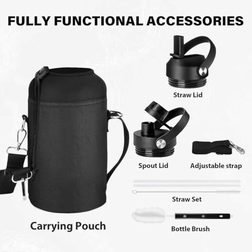 Insulated Water Bottle 64 oz, Triple Wall Vacuum Stainless Steel Water Bottles (Cold for 48 Hrs), Leak Proof & Non-BPA, Half Gallon Water Flask Jug Wide Mouth Straw Lid & Spout Lid - color: Green & Blue, size: 64 Ounces