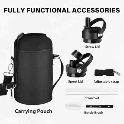Insulated Water Bottle 64 oz, Triple Wall Vacuum Stainless Steel Water Bottles (Cold for 48 Hrs), Leak Proof & Non-BPA, Half Gallon Water Flask Jug Wide Mouth Straw Lid & Spout Lid - color: Green & Blue, size: 64 Ounces