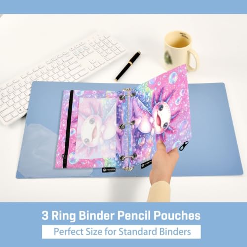 Gredecor 3 Ring Binder Pencil Pouch, Cute Axolotl Pink Bubbles Zippered Pen Case Pouches with Clear Window, 2 Pack Stylish Office & School Supplie - color: Cute Axolotl Pink Bubbles
