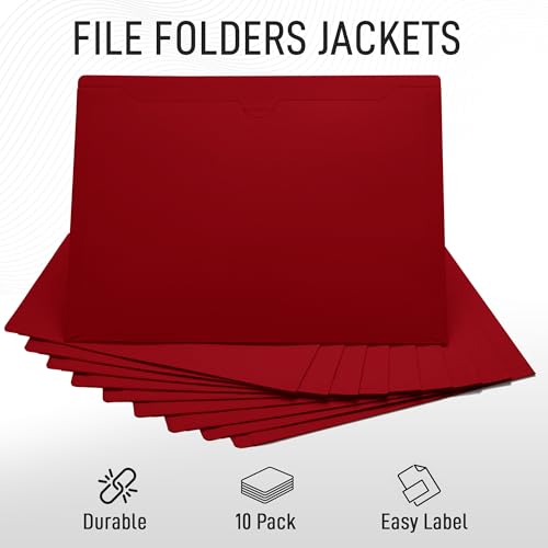 Red File Jackets, Flat-No Expansion, Letter Size, Reinforced Straight-Cut Tab, 10 Pack - color: Red