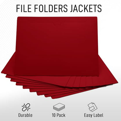 Red File Jackets, Flat-No Expansion, Letter Size, Reinforced Straight-Cut Tab, 10 Pack - color: Red