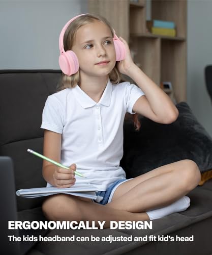 Kids Bluetooth Headphones, Over Ear Children's Wireless Bluetooth 5.3 Headsets, Built-in Mic, Comfortable Wear & HD Sound, Kids Headphones for Boys Girls School Travel iPad Tablet (Pink) - color: Pink