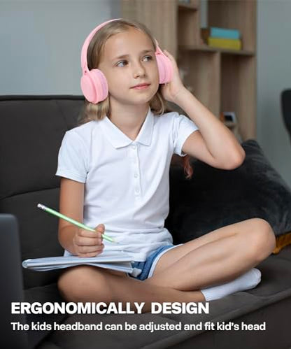 Kids Bluetooth Headphones, Over Ear Children's Wireless Bluetooth 5.3 Headsets, Built-in Mic, Comfortable Wear & HD Sound, Kids Headphones for Boys Girls School Travel iPad Tablet (Pink) - color: Pink