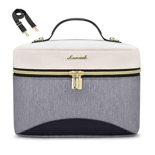 LOVEVOOK Insulated Lunch Bag for Women,Adult Lunch Box for Women,Leakproof Cooler Bag for Office Picnic Hiking Beach,Lunch Tote Bag with Adjustable Shoulder Strap - color: Black with White with Grey, size: Medium