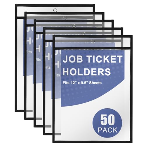 Heavy Duty Dry Erase Pockets 9x12, Job Ticket Holders 50 Pack Plastic Paper Sleeves Sheet Protectors 8.5 x 11 Clear Document Sleeves for Shop Office Classroom Home, Black - size: 9 x 12, style: 50 pack