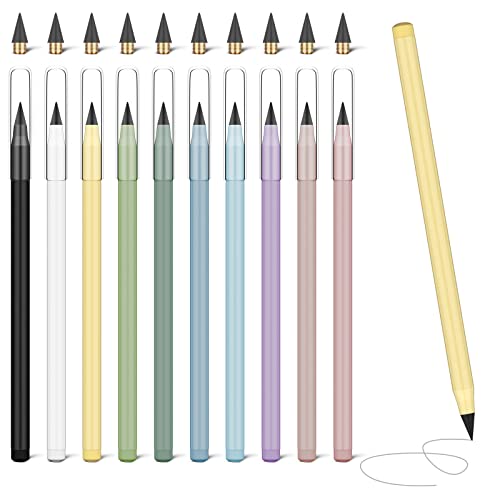 Ainiv Everlasting Pencil - Infinity Pencil with Eraser, Reusable with 10 Replaceable Nibs, Ideal for Home, Office, School and Drawing - color: 10PCS