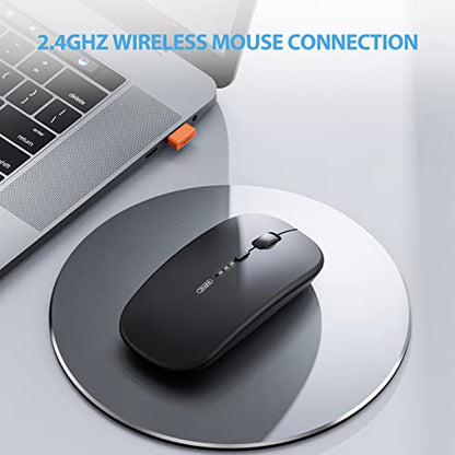 INPHIC Slim Wireless Mouse Rechargeable, Battery Visible, 2.4G Silent Cordless,2400 DPI with USB Receiver, Black - color: LED-Black, style: 2.4G