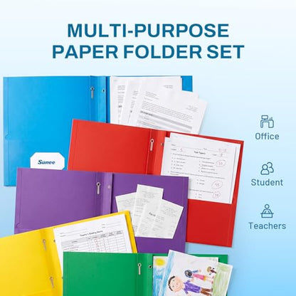 SUNEE 2 Pocket Folders with Prongs (100 Pack, Blue), Paper Folders with 2 Pockets Fit Letter Size Paper, File Folder for School Office Home Business - color: Blue