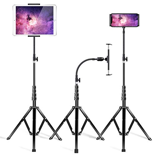 elitehood Metal iPad Tripod Stand, 72in Gooseneck Tablet Floor Stand Holder | Heavy Duty Aluminum Tall iPad Floor Stand, Adjustable iPad Music Stand for Pro 13 11, Mini, Air, iPhone and 4.7-13" Tablets - size: 4.7–13" · Side Clamp