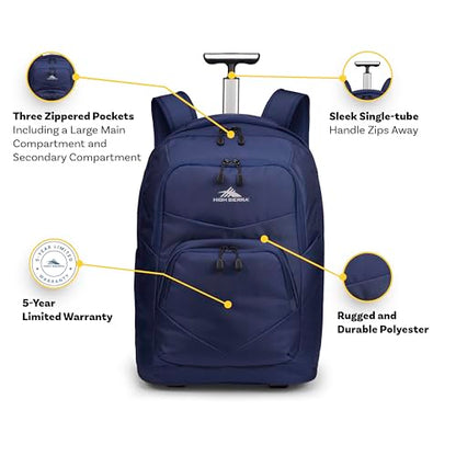 High Sierra Freewheel Pro Wheeled Backpack with 360 Degree Reflectivity, Adjustable Handle, Large Main Compartment, and Laptop Sleeve, Aquamarine