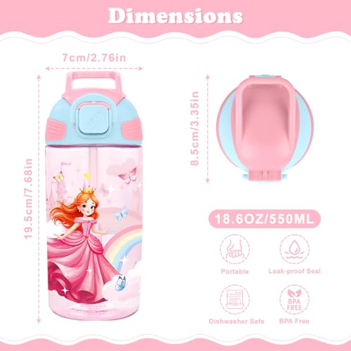 Kids Water Bottle with Straw BPA Free Kids Plastic Bottle for School Travel - color: Princess Castle, size: 18.6 Ounces