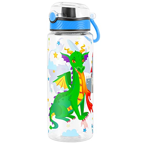Cute Water Bottle for School Kids Girls, BPA FREE Tritan & Leak Proof & Easy Clean & Carry Handle, 23oz/ 680ml (Fire Dragon) - color: Fire Dragon