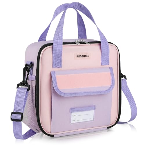 REDSHELL Lunch Box Kids, Large Insulated Lunch Bag for Girls, Purple | Tactical Style, Cooler Lunchbag, Square Toddler Lunchbox, School & Daycare, Lunch Tote, Water Bottle Holder, Adjustable Strap - color: Purple