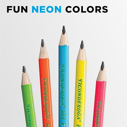Ticonderoga My First Tri-Write Wood-Cased Pencils, Pre-Sharpened, 2 HB, With Erasers, Neon Colors, 12 Count - style: 12 Count