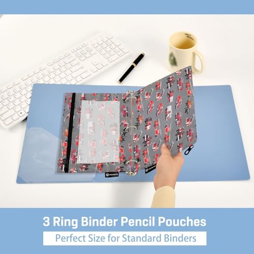 Fire Truck Pencil Pouch for 3 Ring Binder, Binder Pencil Pouches with Clear Window Zipper Pencil Case for Office College Supplies, 2PCS (B0306) - color: B0306