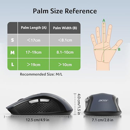 Acer Wireless Mouse for Laptop, 2.4GHz Computer Mouse 5 Adjustable 4000 DPI | Office Cordless USB Mice with USBA Receiver, 6 Buttons, Medium to Large Sized Hands Compatible with PC, Laptop, Desktop