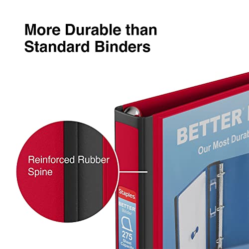 Staples Heavy-Duty 1-Inch D-Ring Binder, Red – 3-Ring Binder with Removable Spine Label, Durable Polypropylene for School & Office - color: Red, size: 1-Inch, style: 1 Pack