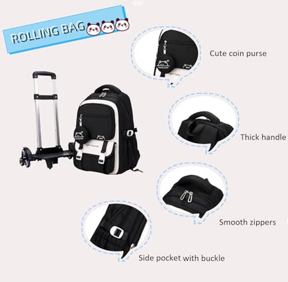 Rolling Backpack for Boys Girls Kids Backpack with Wheels Elementary School Roller Bookbag Trolley Bag Brown - color: 05-6 Wheels-brown, size: 6 Wheels