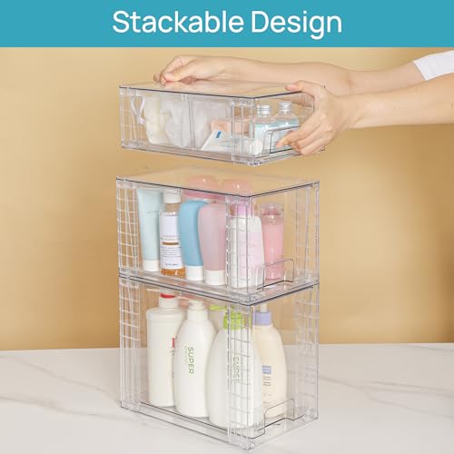 Vtopmart 6 Pack Clear Stackable Storage Drawers,Easy to Assemble Bathroom Organizers and Storage with handles,Plastic Drawers for Kitchen Pantry,Cabinet,Under Sink Organization - style: 2 Large+2 Medium+2 Small