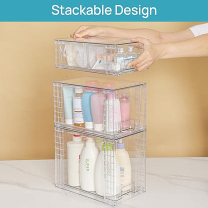 Vtopmart 6 Pack Clear Stackable Storage Drawers,Easy to Assemble Bathroom Organizers and Storage with handles,Plastic Drawers for Kitchen Pantry,Cabinet,Under Sink Organization - style: 2 Large+2 Medium+2 Small