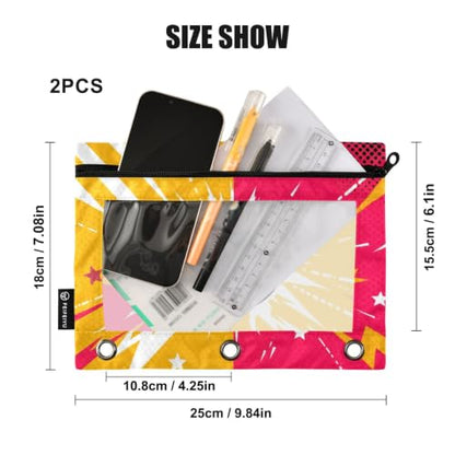 Gredecor 3 Ring Binder Pencil Pouch, Comic Soccer Zippered Pen Case Pouches with Clear Window, 2 Pack Stylish Office & School Supplie - color: Comic Soccer