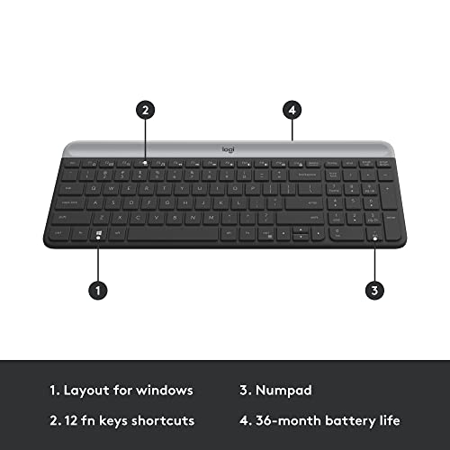 Logitech MK470 Slim Wireless Keyboard and Mouse Combo - Modern Compact Layout, Ultra Quiet, 2.4 GHz USB Receiver, Plug n' Play Connectivity, Compatible with Windows - Graphite - color: Graphite
