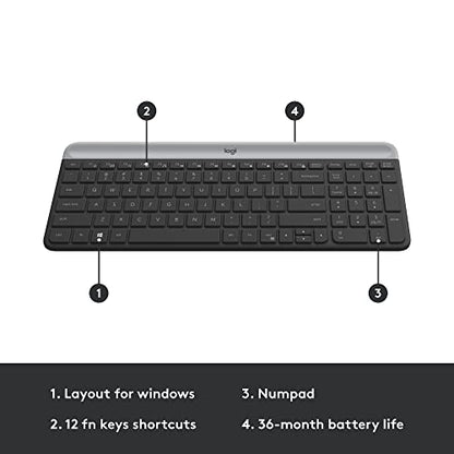 Logitech MK470 Slim Wireless Keyboard and Mouse Combo - Modern Compact Layout, Ultra Quiet, 2.4 GHz USB Receiver, Plug n' Play Connectivity, Compatible with Windows - Graphite - color: Graphite