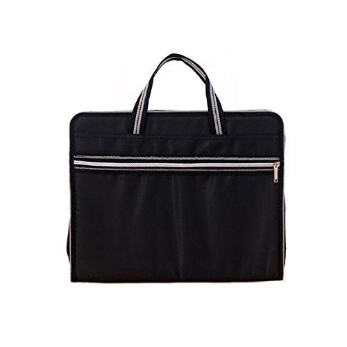 Portable 13 Pockets Expandable File Folders Canvas A4 Size Assorted Label Colors Business Accordion Document File Paperwork Organizer Storage, Zipper Closure Handles Black - color: Black