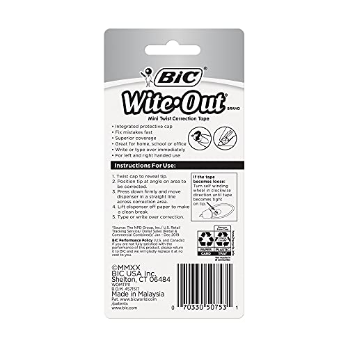 BIC Wite-Out Brand Mini Twist Correction Tape, White, 1-Count - size: 1 Count (Pack of 1)