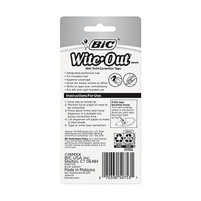 BIC Wite-Out Brand Mini Twist Correction Tape, White, 1-Count - size: 1 Count (Pack of 1)