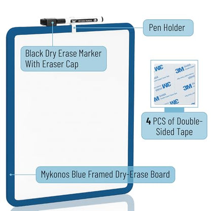 Mr. Pen- Dry Erase Board, 14” x 11” with a Black Dry Erase Marker | Dark Blue Frame, Small Mini White Board for Students, Fridge, Wall, Locker, Includes Double Sided Tapes - color: Dark Blue