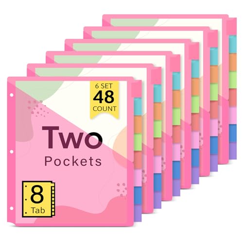 Taja 48 Count Dividers for 3 Ring Binder with Two Pockets, 8 Tabs Set, Plastic Binder Index Dividers, Perfect for Office & School Organization Supplies, Bright Colors, 6 Set - size: 6 Set