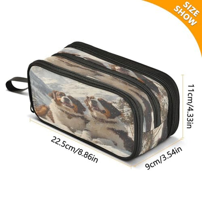 ALAZA Winter Bernard Large Pencil Case, Pen Pouch Pencil Bag with 3 Compartments Pen Holder Organizer Stationery Bag - color: Bernard