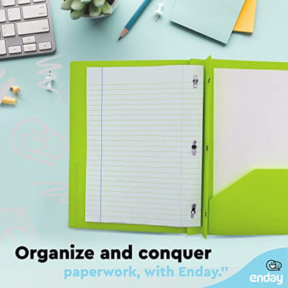 Plastic Folders with Pockets and Prongs Green - Two Pocket Folder with Brads - 3 Prong Folders with Pockets for Letter Size Sheets, Also Available in Blue, Purple, Red, Pink, and Grey, 1 Pc –by Enday - color: Green, size: 1
