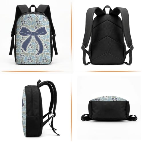 Blue Bow Camo School Backpack Set 3Pcs with Lunch Box 17 Inch | 17 Inch Kids Backpack, Thermal Lunch Bag, Pencil Case, Lightweight, Cute Pattern, Perfect for Elementary Middle School - color: Blue Bow Camo