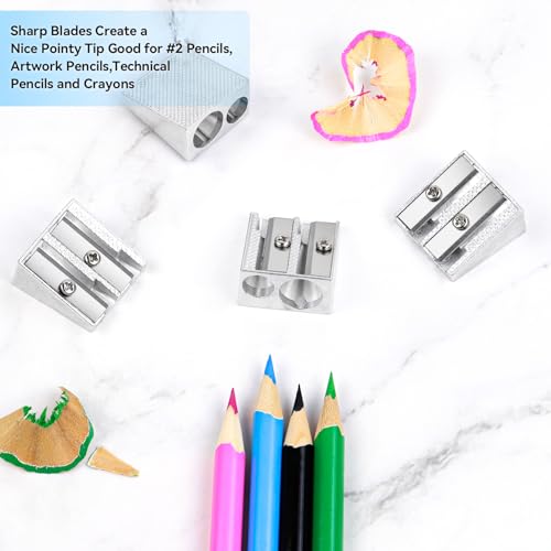 4 Pack, 2 Holes Handheld Metal Pencil Sharpener | Alloy Manual, Durable and Drop-resistant Pencil Sharpener, Pencils of different sizes, Schools, Offices, Homes, Art Projects - color: 4 Pack