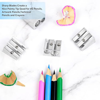 4 Pack, 2 Holes Handheld Metal Pencil Sharpener | Alloy Manual, Durable and Drop-resistant Pencil Sharpener, Pencils of different sizes, Schools, Offices, Homes, Art Projects - color: 4 Pack