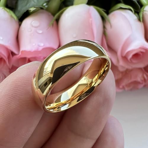 TUTISS 3mm 4mm 5mm 6mm 7mm 8mm 10mm Silver/Gold Tungsten Rings for Men Women Couple Fashion Jewelry Engagement Wedding Bands Domed Polished Comfort Fit - color: 7mm Gold Tungsten
