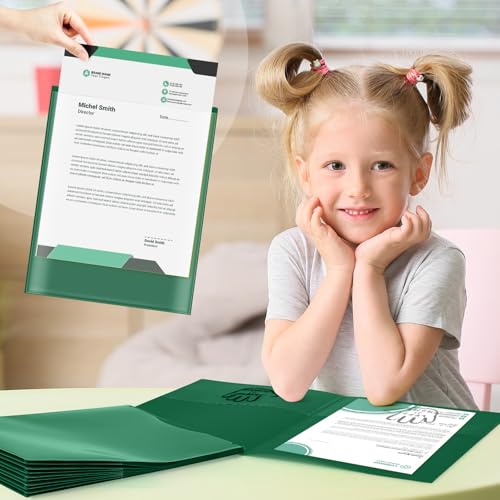 Henoyso 24 Pcs School to Home Folder with Pocket Plastic Heavy Duty Clipboard Folder with Clear Front Pocket Homework Take Home Folders for School Students Parent Teacher Communication(Dark Green) - color: Dark Green