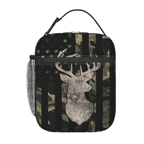 Camouflage Hunting Tactical Deer Camo American Flag Lunch Box Insulated Lunch Bag for Kids Boys Girls, Portable Kids Lunch Box Reusable Cooler Totes for School Work Picnic - color: Camouflage Deer